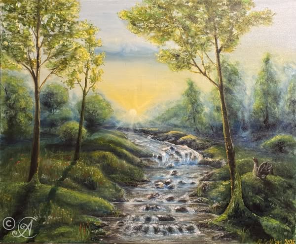 Collingarts-Collingarts-taidekuva--öljyvärimaalaus-maisema-aamu-aurinko-nousee