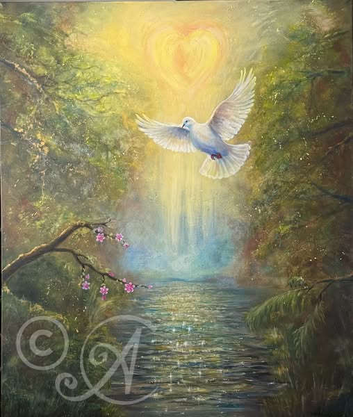 Collingarts-taidekuva-akryylimaalaus-kyyhkylentää-joella-suurehko-teos