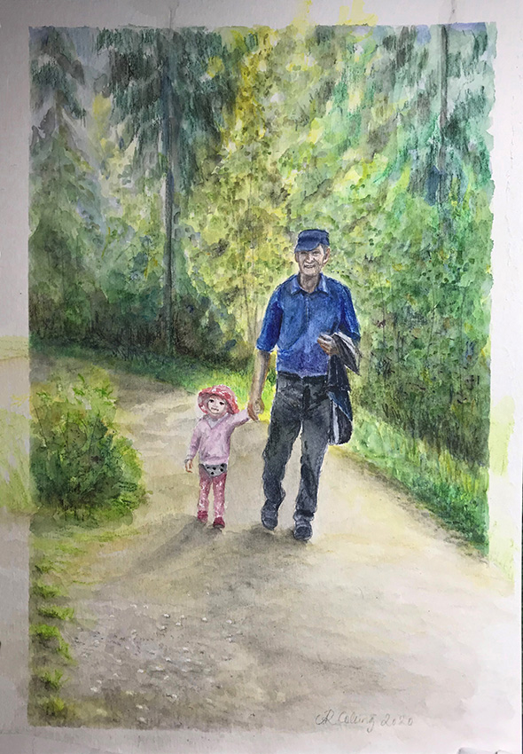 Collingarts-muotokuva-akvarelli-metsässä_kävelyllä